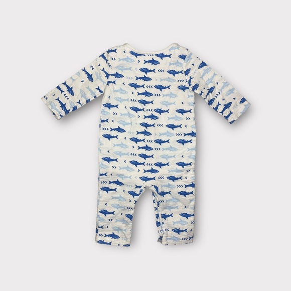 Aden + Anais Blue Shark Pattern White Romper - Picture 2 of 3